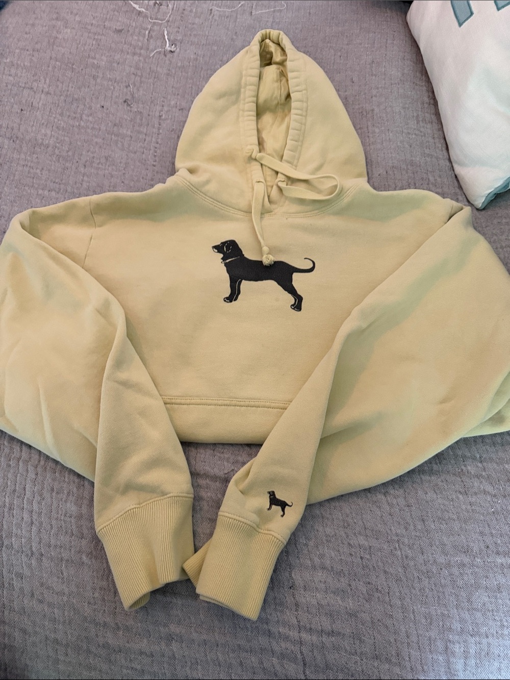 The Black Dog Pale Yellow Cropped Hoodie with Black Dog Logo